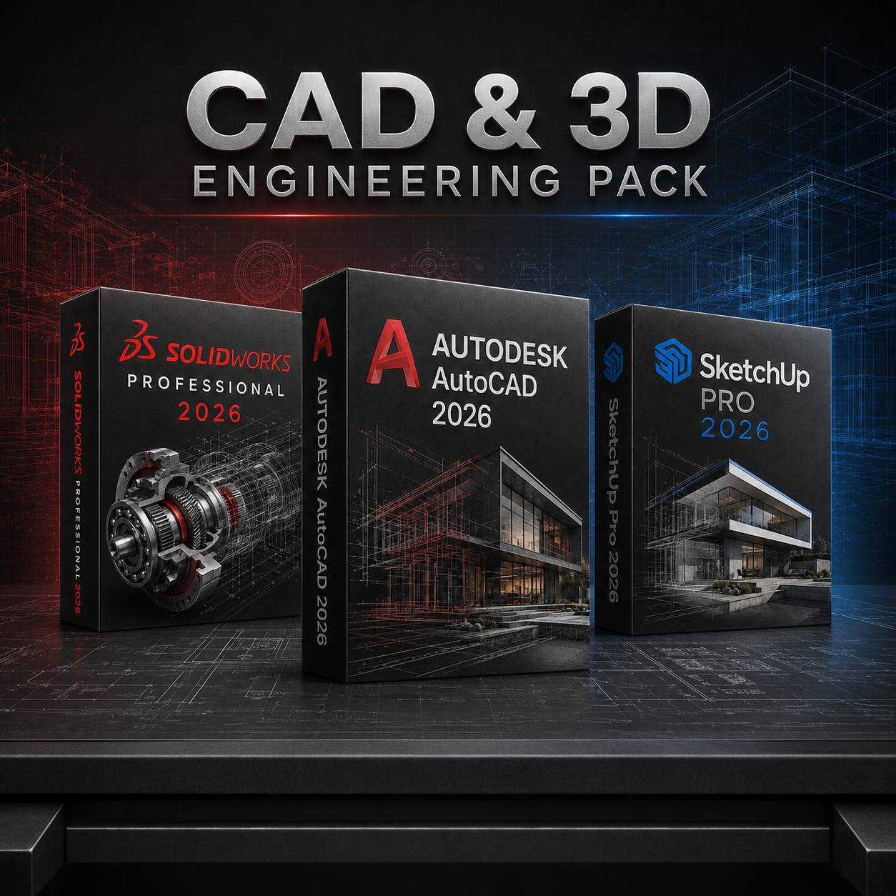 CAD & 3D Engineering Pack | AutoCAD 2026 + SOLIDWORKS 2026 + SketchUp Pro 2026 | Instant Download