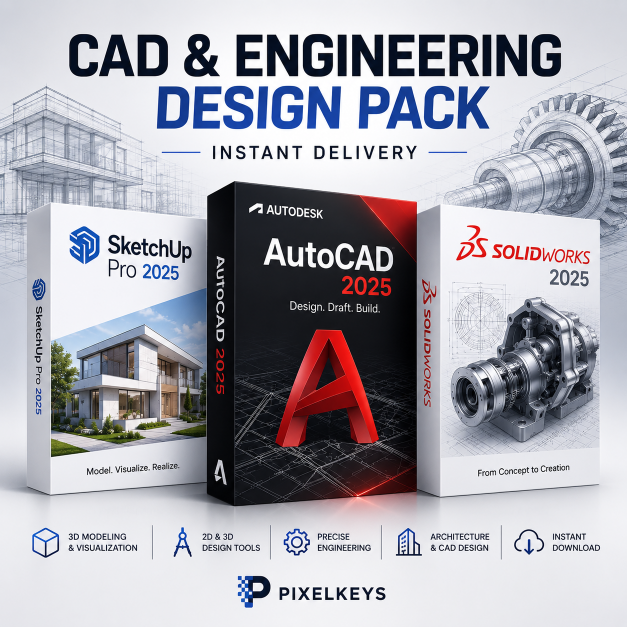 CAD & Engineering Design Pack | AutoCAD + SOLIDWORKS + SketchUp Pro 2026 | Lifetime License | Instant Digital Download
