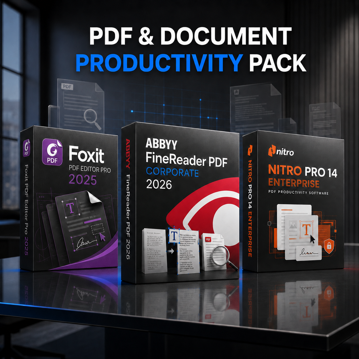 PDF & Document Productivity Pack | ABBYY FineReader 2026 + Foxit PDF Editor + Nitro Pro 14 Pro + Nitro Pro 14